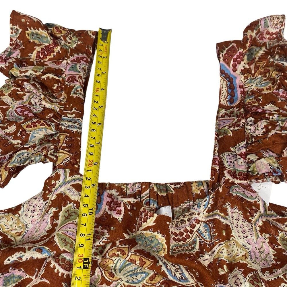 House Of Harlow Women's Maxi Tiered Ruffle Dress Sz M Rust Floral Flutter Sleeve - Picture 6 of 13